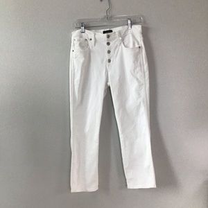 J CREW , vintage straight high waist button front white crop jeans . 27P